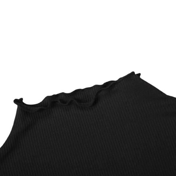 Popzone - Women - M - Thin Ribbed Black Long sleeve mock neck shirt - slim Fit - Picture 2 of 6